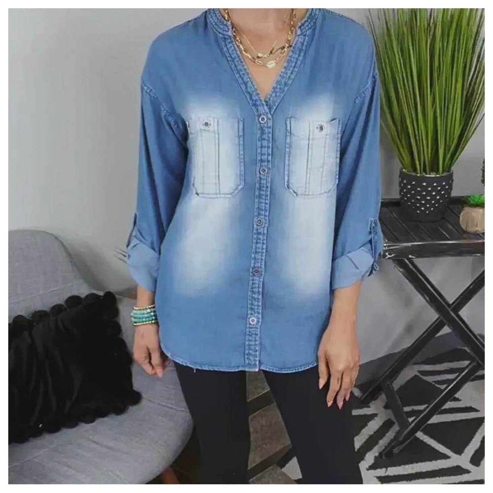 #20 Chambray Long line jean shirt - Picture 3 of 4